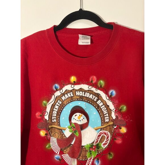 Gildan Red Snowman‎ Long Sleeve T-Shirt L Says Students Make Holidays Brighter - Picture 2 of 5